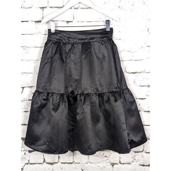 FRIDA KAHLO x SHEIN Tiered Shiny Black Satin Midi Skirt Peasant Boho Medium - Picture 3 of 5